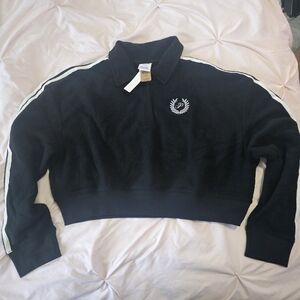 PINK Black Cropped Sweatshirt with White Stripes